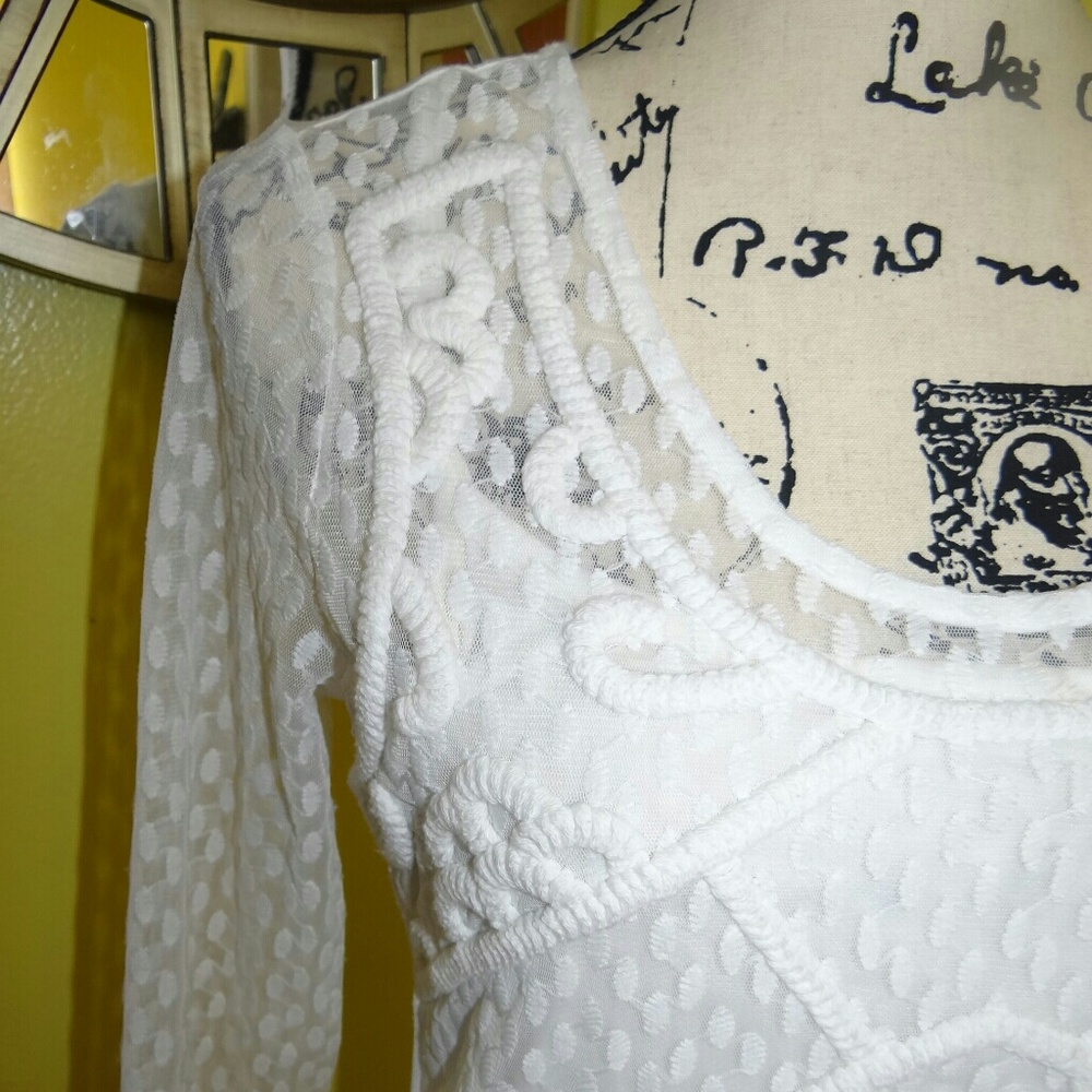 INC International Concepts White Lace Long Sleeve Top - Picture 3 of 6